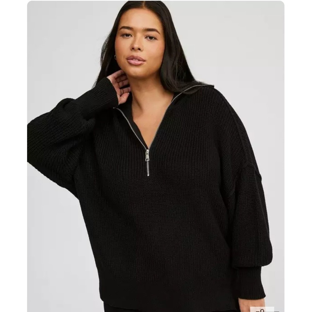 Torrid Black 100% Cotton Shaker Stitch Quarter Zip Sweater Size 2 2X 43105682